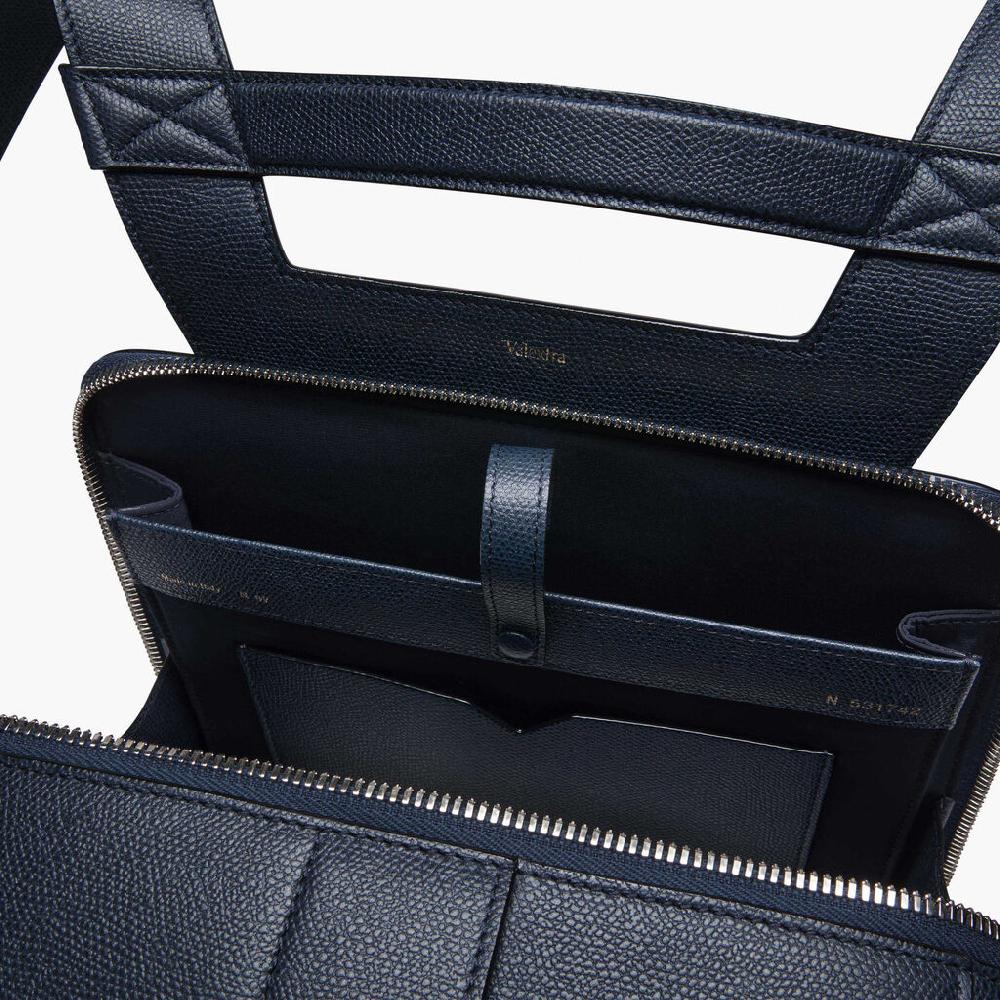 Valextra Zaino porta PC e tablet in Pelle Blu | Valextra V-Line Italy