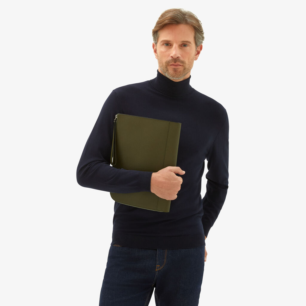 Valextra Portfolio da Uomo in Pelle Verde Militare | Valextra My Logo In Linea