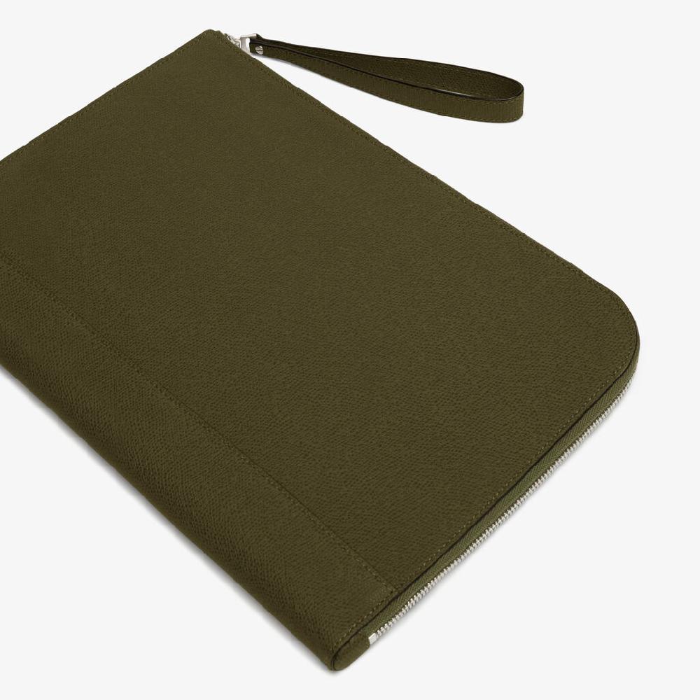 Valextra Portfolio da Uomo in Pelle Verde Militare | Valextra My Logo In Linea