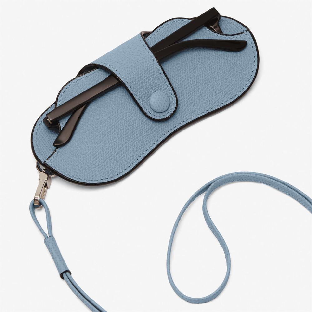 Valextra Porta occhiali in Pelle Azzurra con tracolla | Valextra Sconto