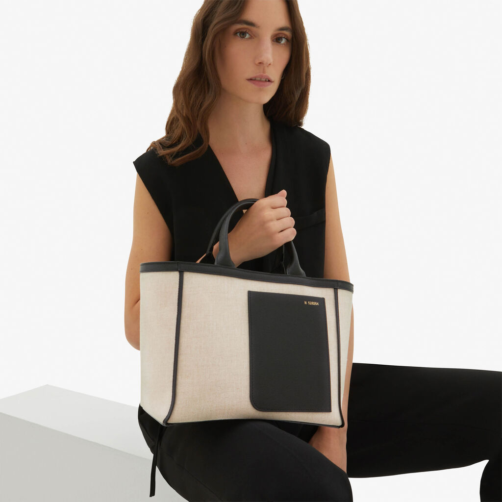 Valextra Shopping bag in canvas Mini in Tela Marrone | Valextra I Più Venduti