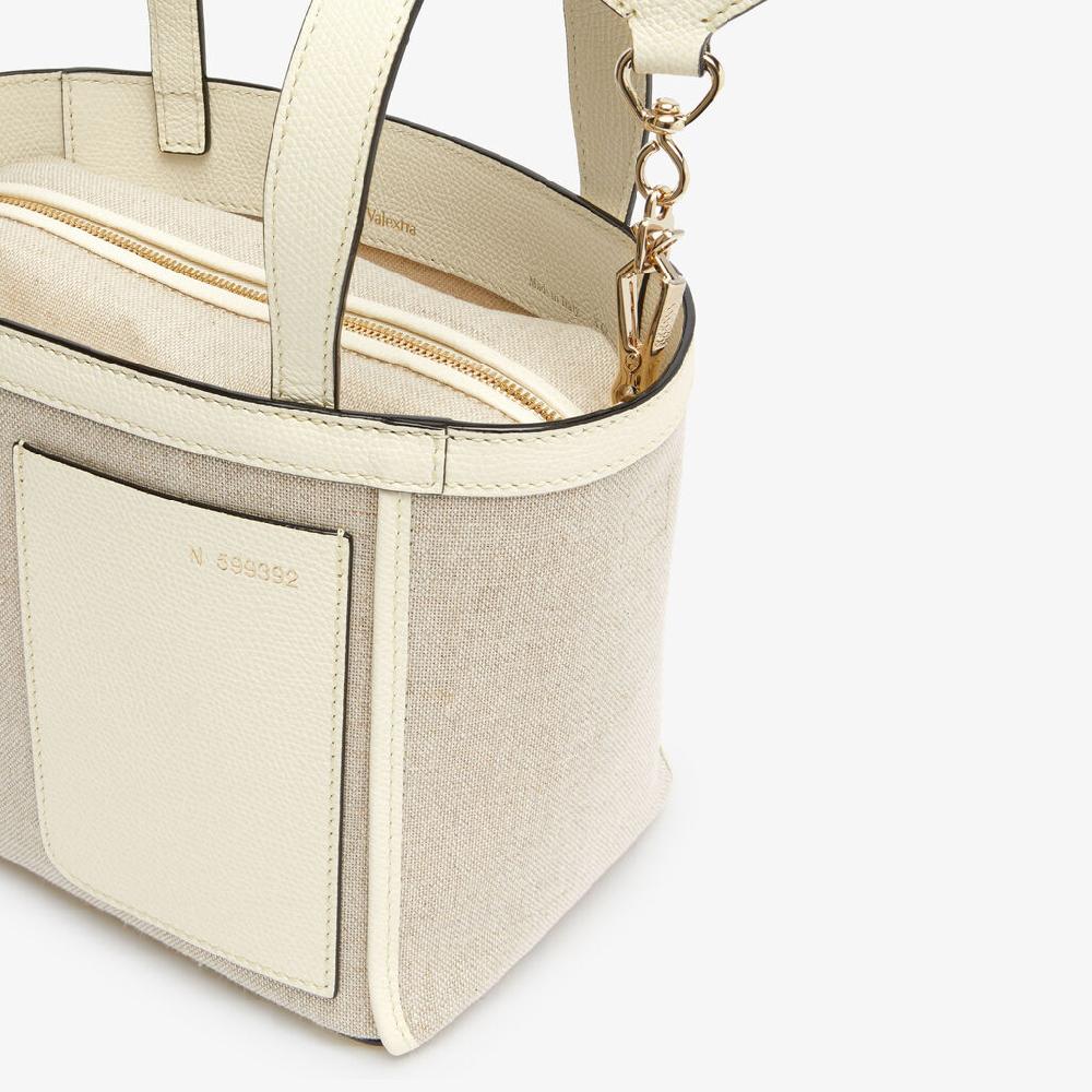 Valextra Borsa a secchiello Donna in Tela Bianca e Beige | Valextra Soft Nuova