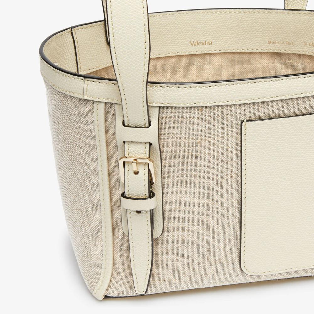 Valextra Borsa a secchiello Donna in Tela Bianca e Beige | Valextra Soft Nuova