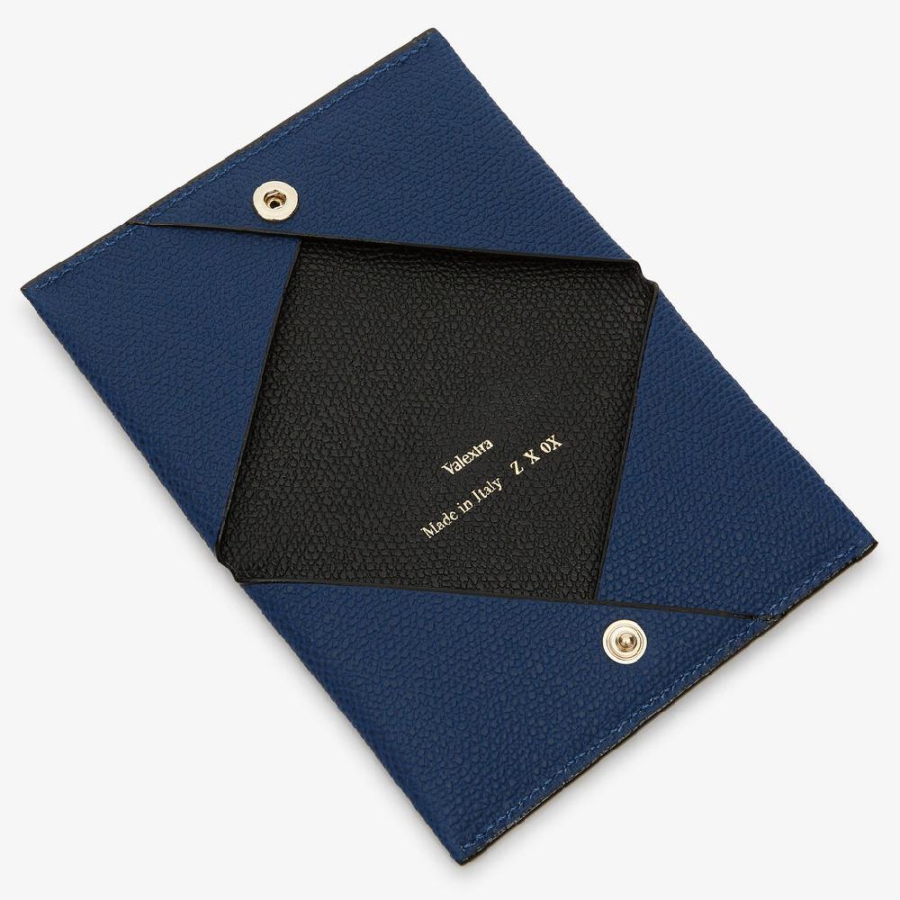 Valextra Porta carte da Donna in Pelle Blu Zaffiro e Nera | Valextra Nuovo