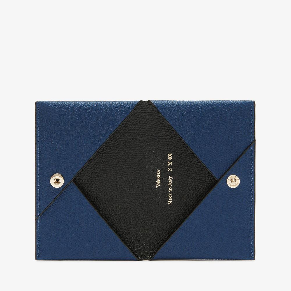 Valextra Porta carte da Donna in Pelle Blu Zaffiro e Nera | Valextra Nuovo
