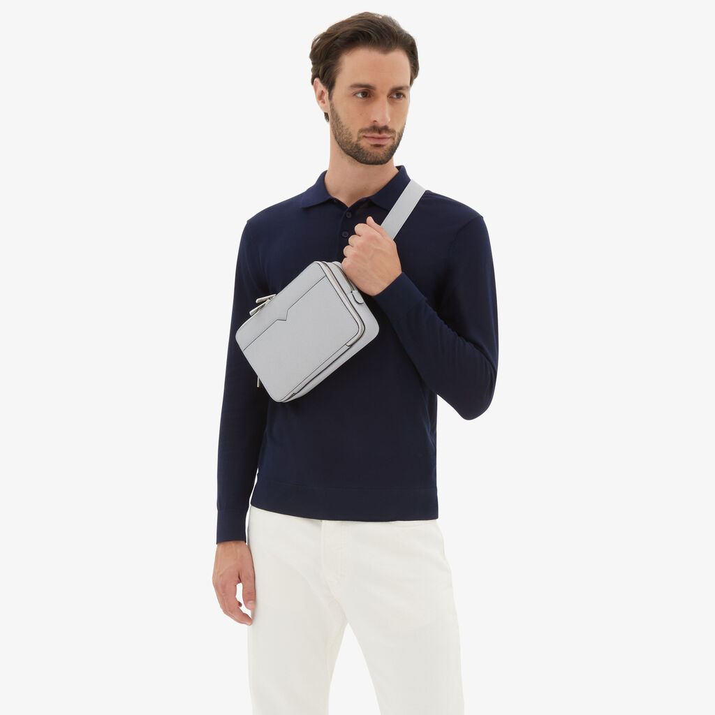 Valextra Borsetta a tracolla Bum Bag in Pelle Grigia | Valextra V-Line Qualità