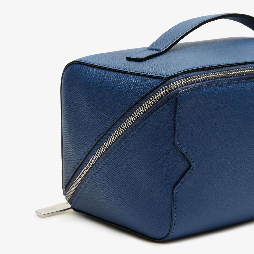Valextra Beauty case da viaggio di Lusso in Pelle Blu | Valextra V-Line Promozione