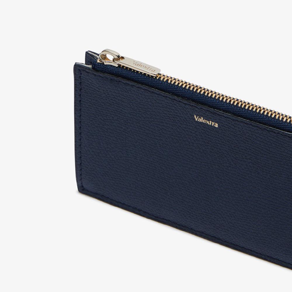 Valextra Porta carte da Uomo con zip di Lusso in Pelle Blu | Valextra Qualità Garantita