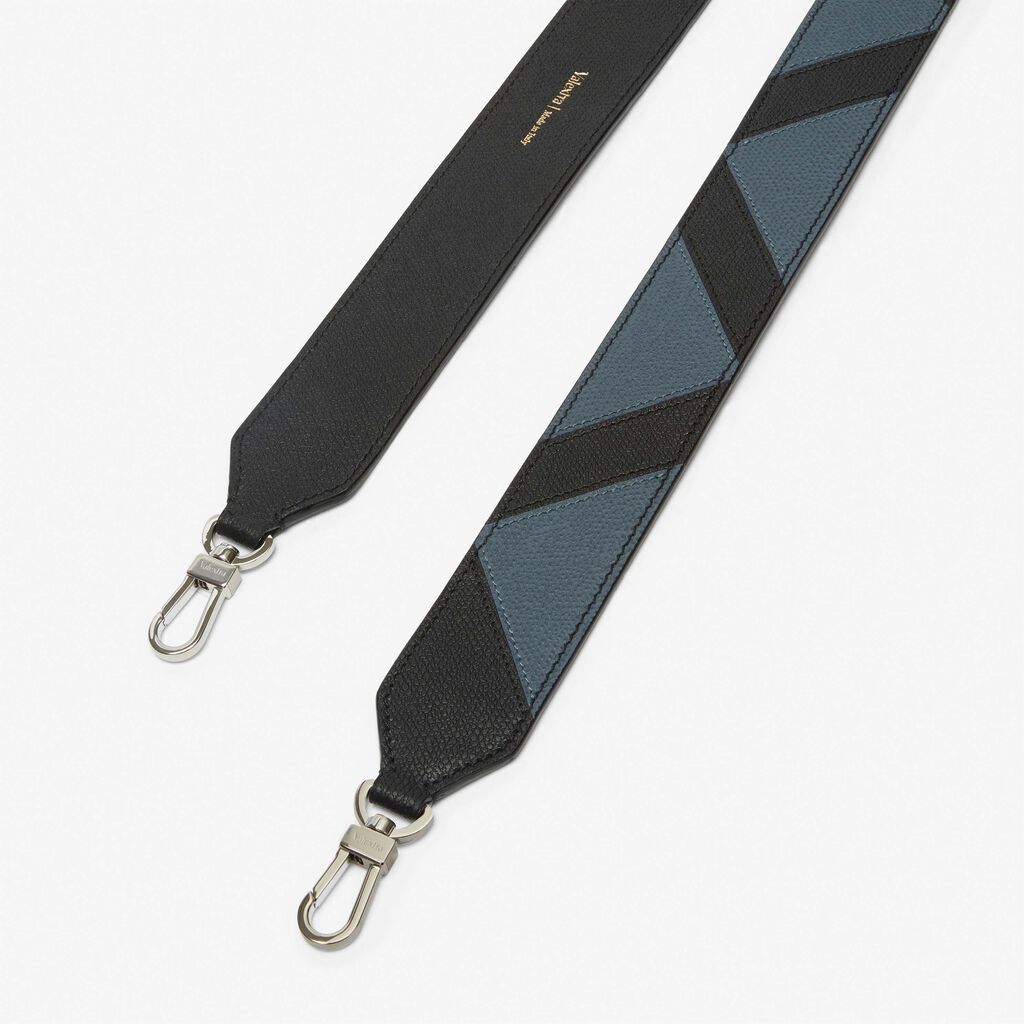Valextra Tracolla Intarsia in Pelle Grigia e Nera con ganci | Valextra Promozione Limitata