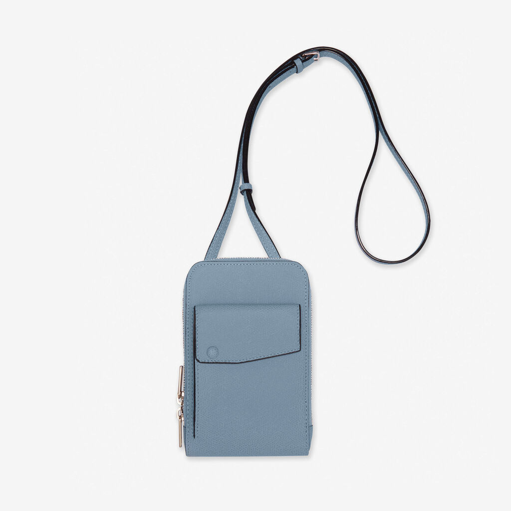 Valextra Porta telefono in Pelle Azzurra con tracolla | Valextra Pocket