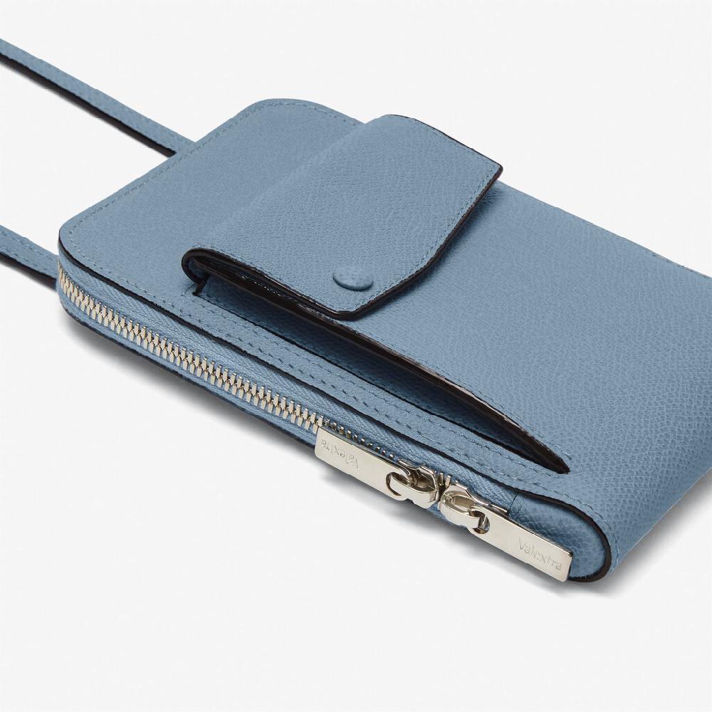 Valextra Porta telefono in Pelle Azzurra con tracolla | Valextra Pocket I Più Venduti