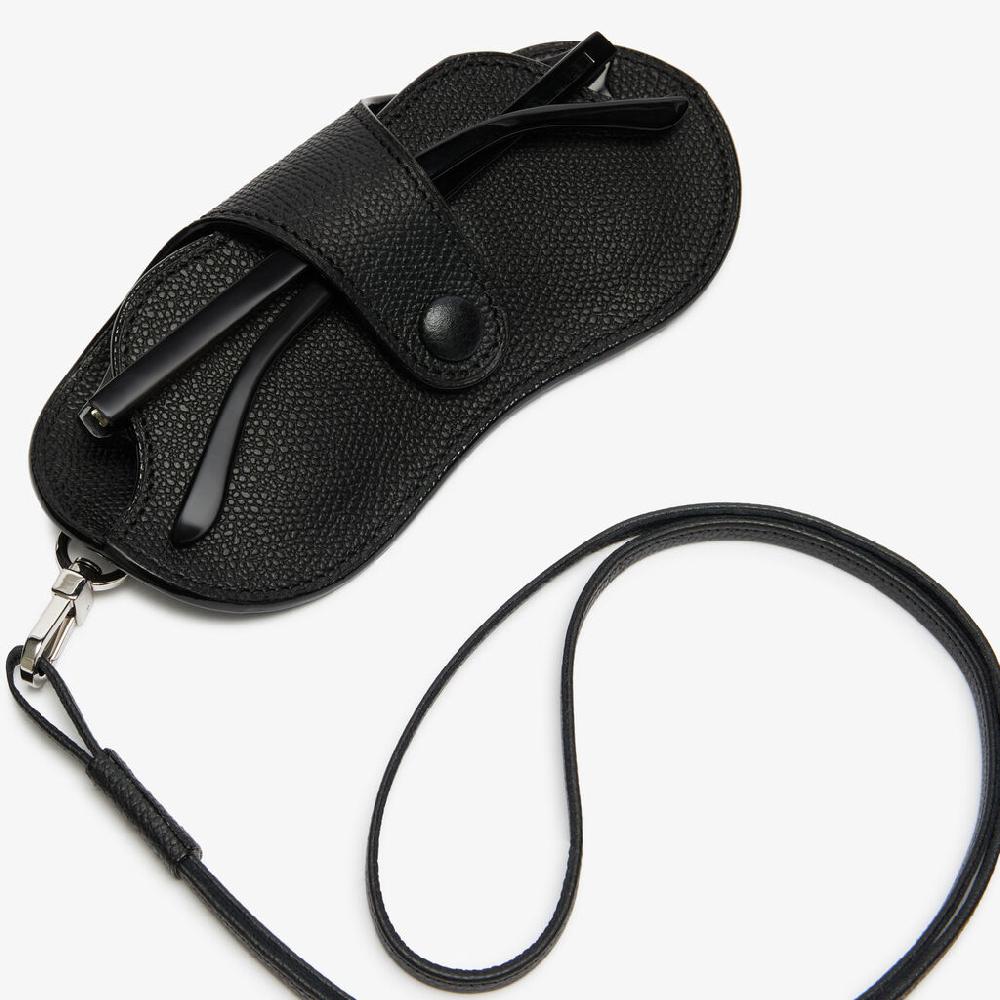 Valextra Custodia per occhiali in Pelle Nera con tracolla | Valextra Promozione temporanea