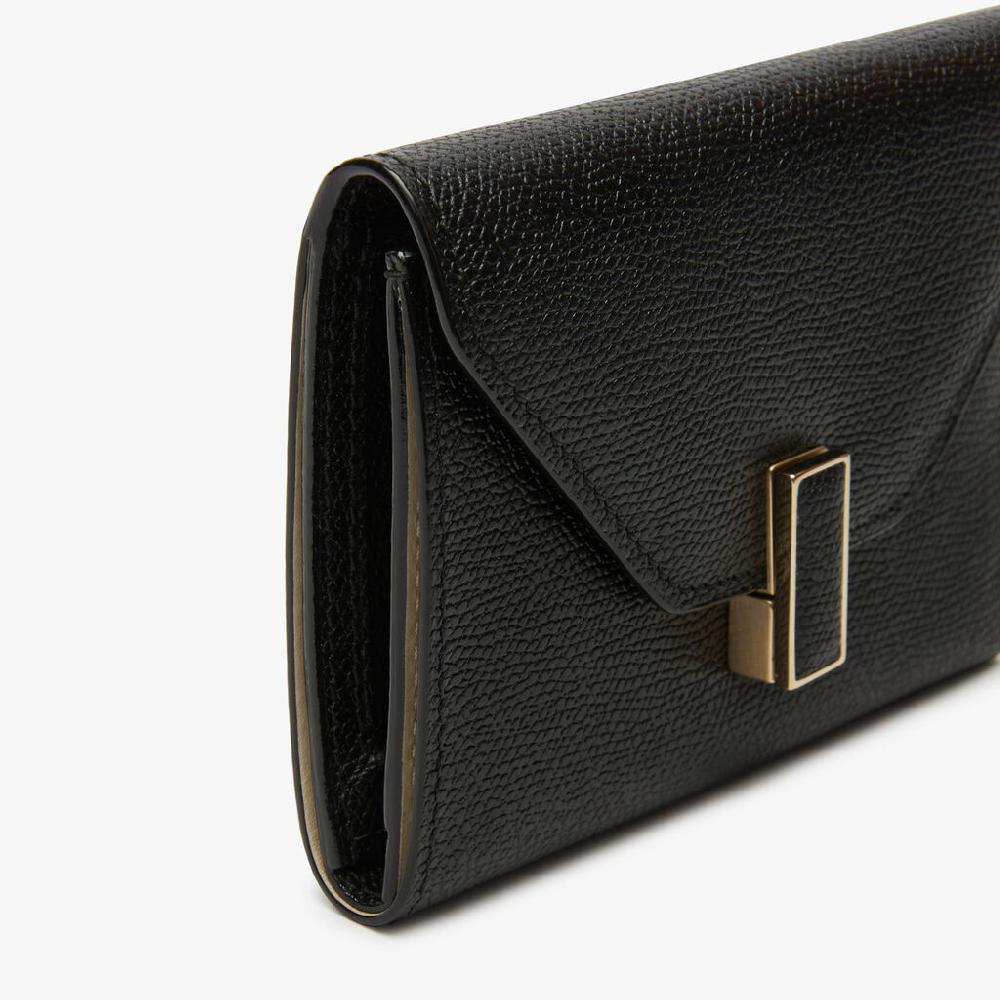 Valextra Portafoglio piccolo trifold in Pelle Nera | Valextra Iside Esporta salva