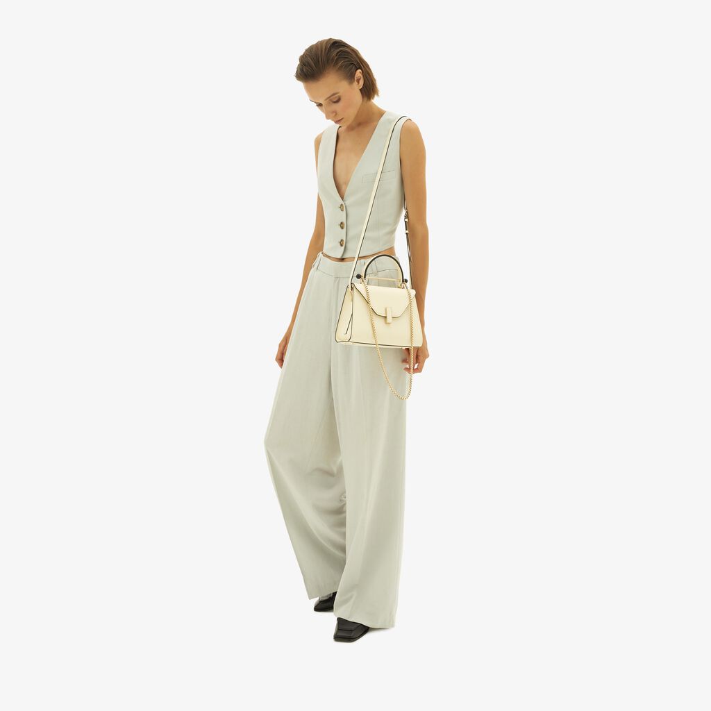 Valextra Borsa a mano Mini in Pelle Bianca con catena | Valextra Iside Presa