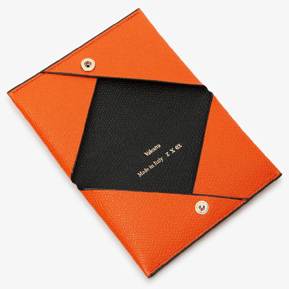 Valextra Portafoglio piccolo di Lusso in Pelle Arancione e Nera | Valextra Offerte