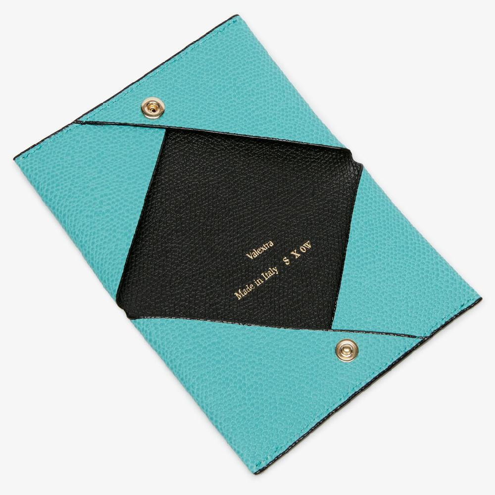 Valextra Porta carte con bottone in Pelle Azzurra e Nera | Valextra Saldi Di Fabbrica