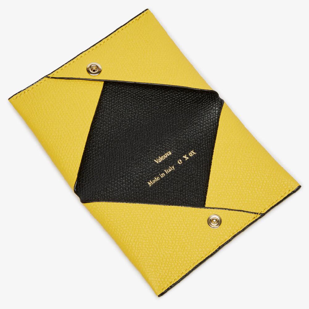 Valextra Porta carte con Bottone di Lusso in Pelle Gialla e Nera | Valextra Vendite Flash