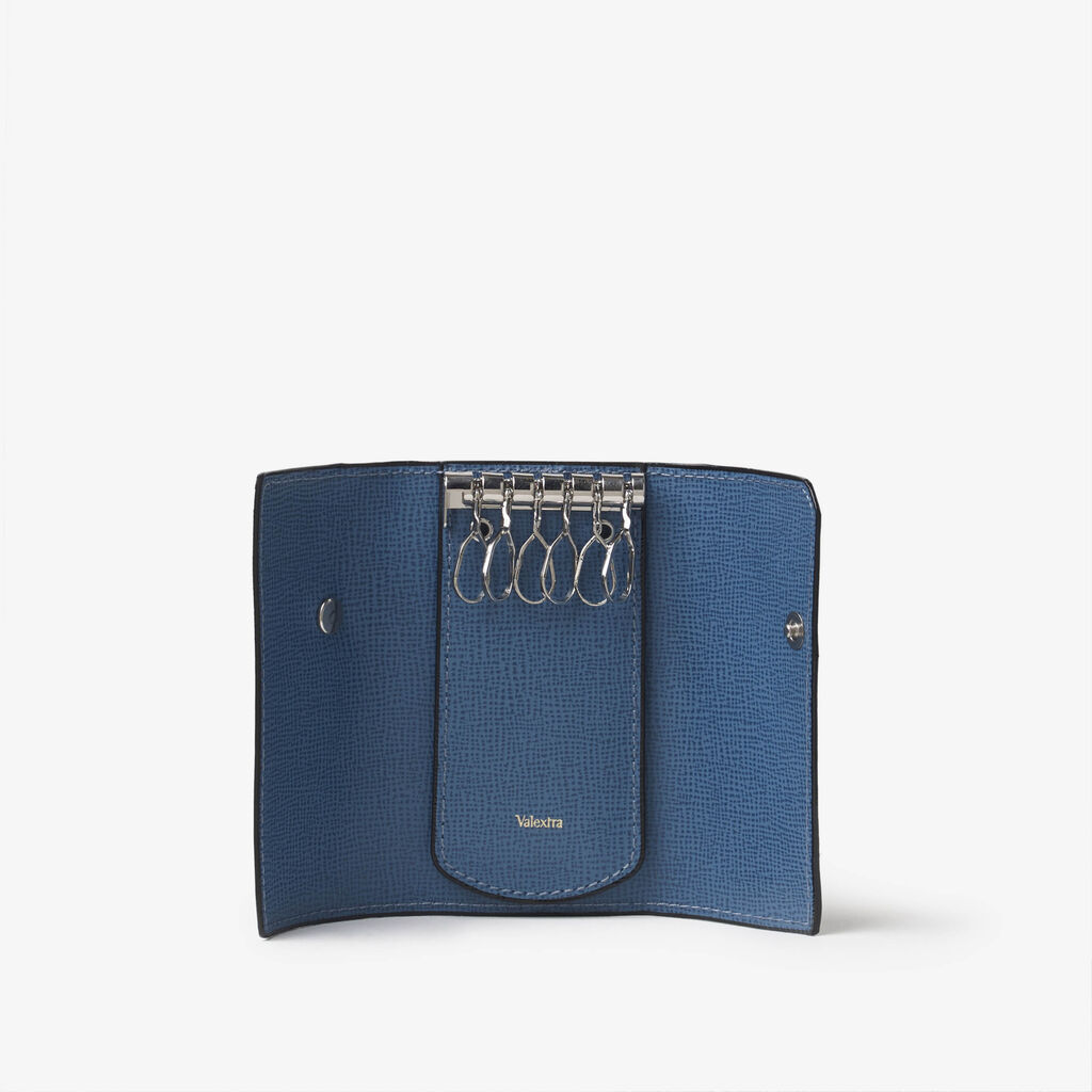 Valextra Portachiavi chiuso in Pelle Blu Cobalto | Valextra Flash Sale