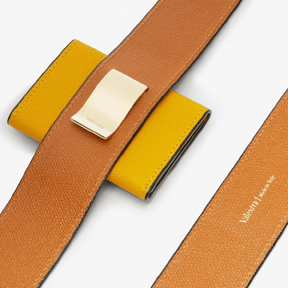 Valextra Tracolla in Pelle Marrone e Gialla con portamonete | Valextra Shopping online