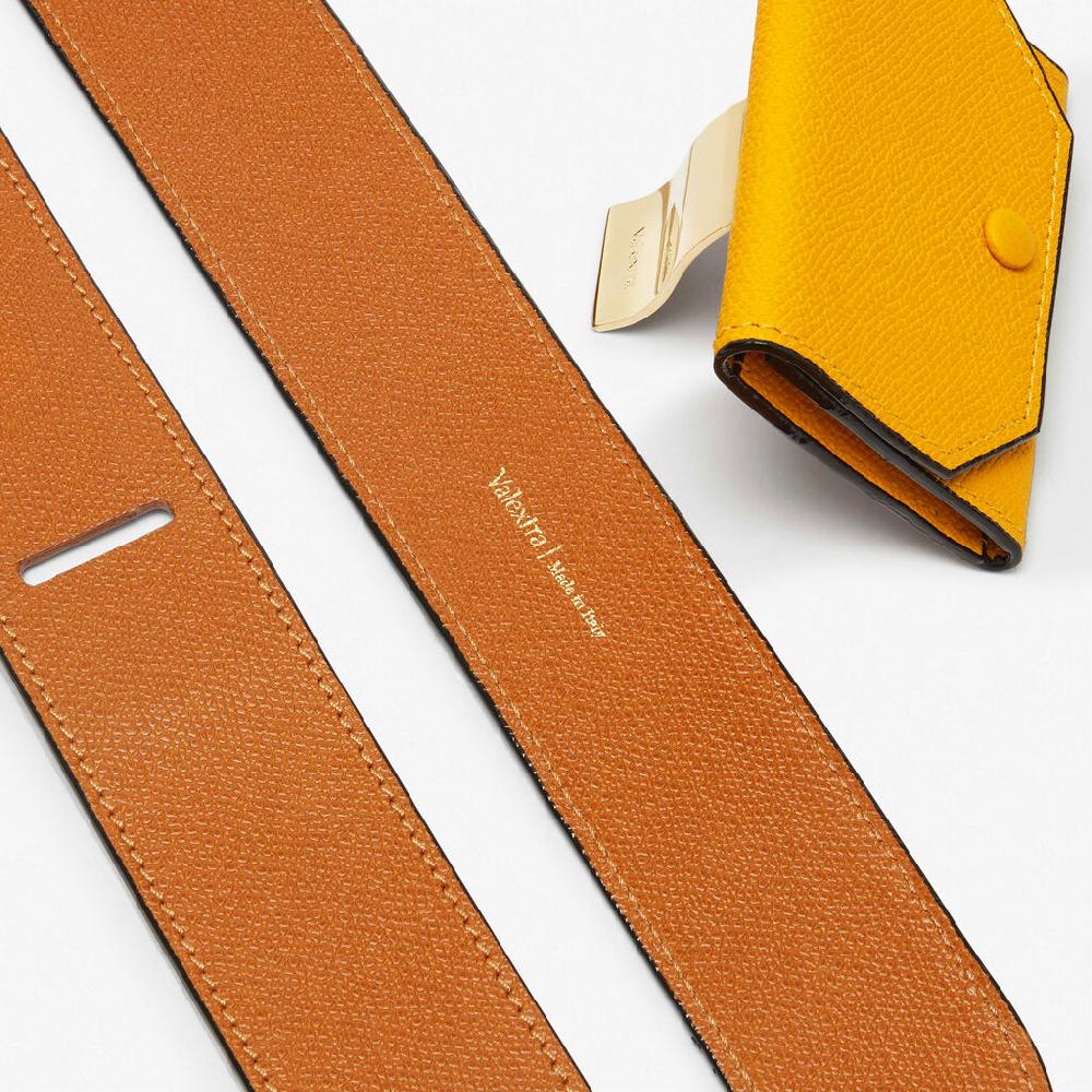 Valextra Tracolla in Pelle Marrone e Gialla con portamonete | Valextra Shopping online