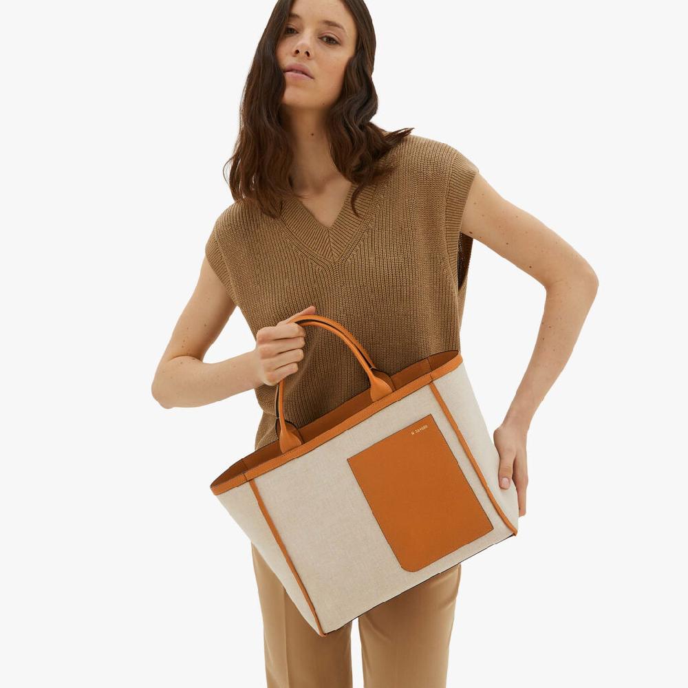 Valextra Borsa shopping spaziosa in Tela Marrone | Valextra Latest fashion