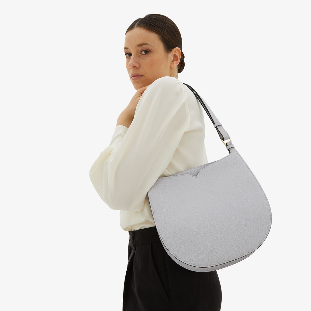 Valextra Borsa tonda da Donna in Pelle Grigia con tasche | Valextra Hobo Offerte esclusive