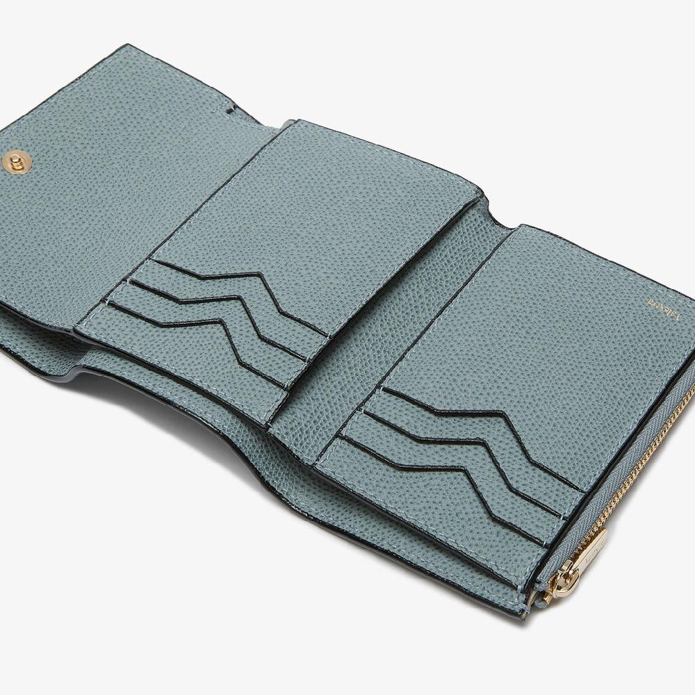 Valextra Portafoglio piccolo di Lusso in Pelle Azzurra | Valextra Pocket Offerta speciale della fabbrica