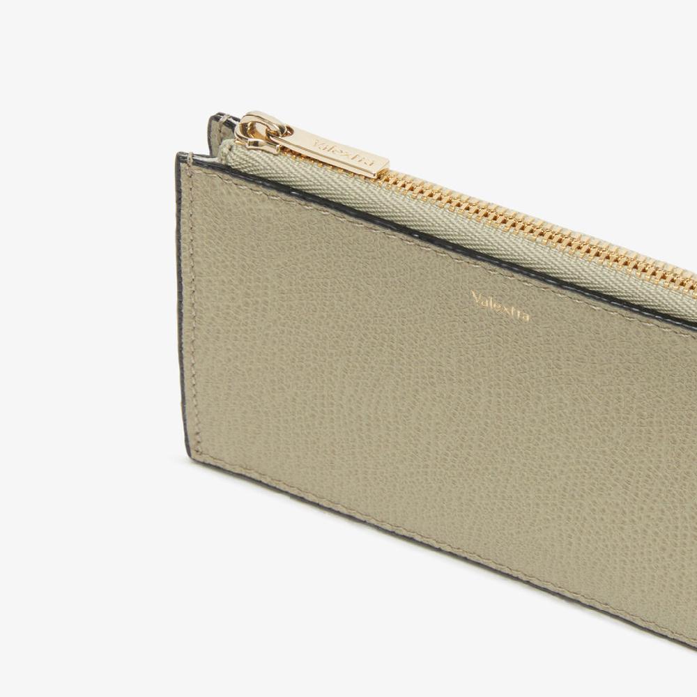 Valextra Porta carte di Lusso con zip in Pelle Verde tundra | Valextra Sostegno trimestrale