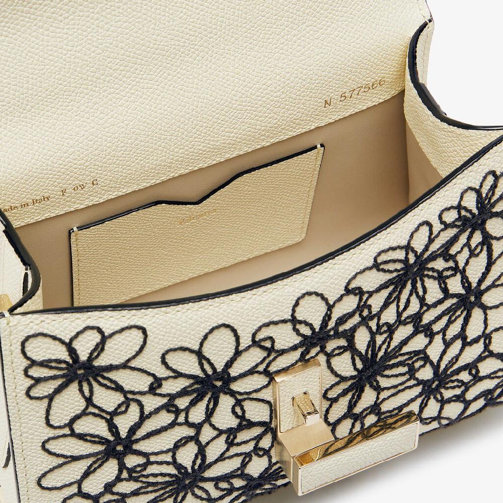 Valextra Borsa a tracolla Donna in Pelle Bianca ricamo Nero | Valextra Iside Qualità