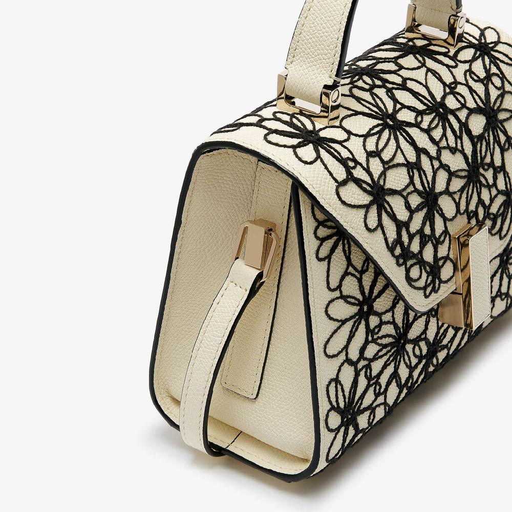 Valextra Borsa a tracolla Donna in Pelle Bianca ricamo Nero | Valextra Iside Qualità
