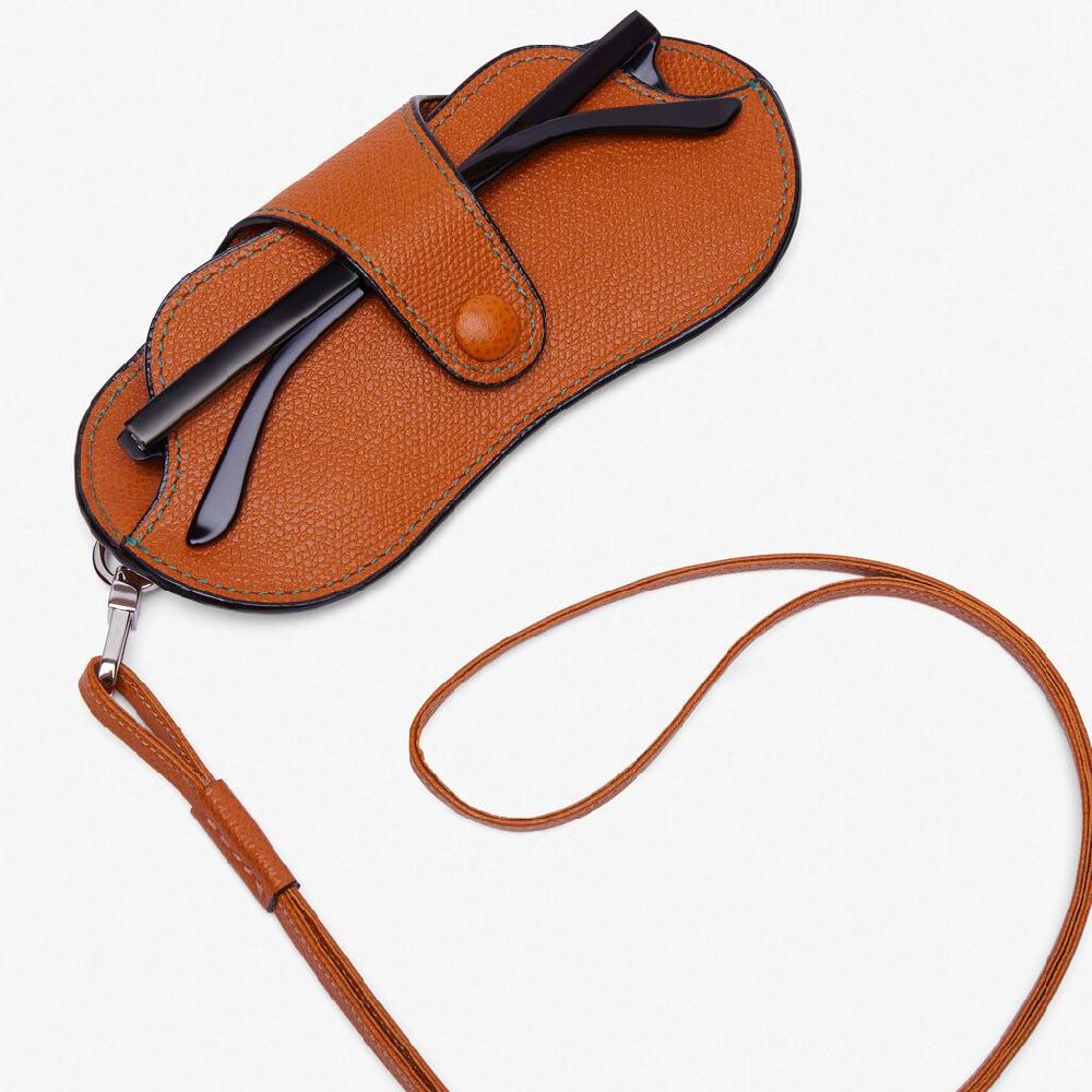 Valextra Porta occhiali con tracolla in Pelle Marrone | Valextra Shopping Online