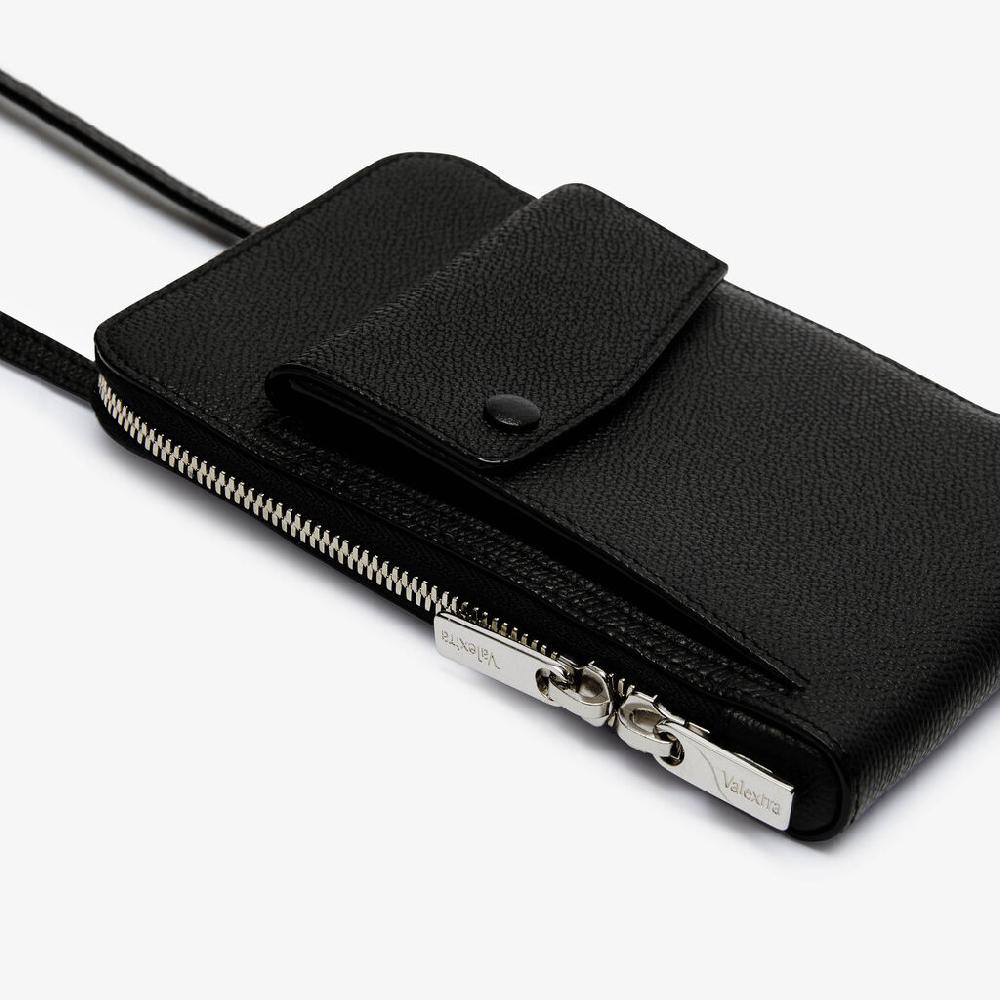Valextra Porta telefono a tracolla in Pelle Nera di Lusso | Valextra Pocket Nuova