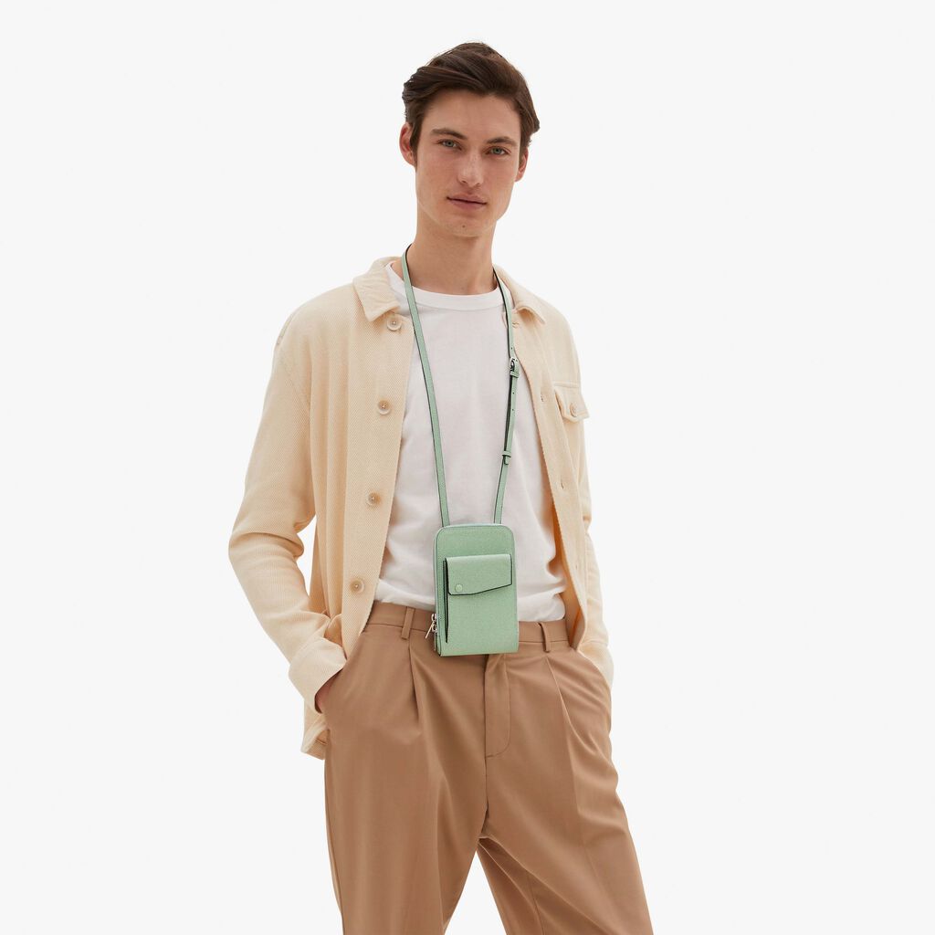 Valextra Porta telefono in Pelle Verde Acqua | Valextra Pocket Moda