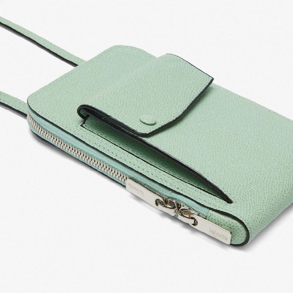 Valextra Porta telefono in Pelle Verde Acqua | Valextra Pocket Moda