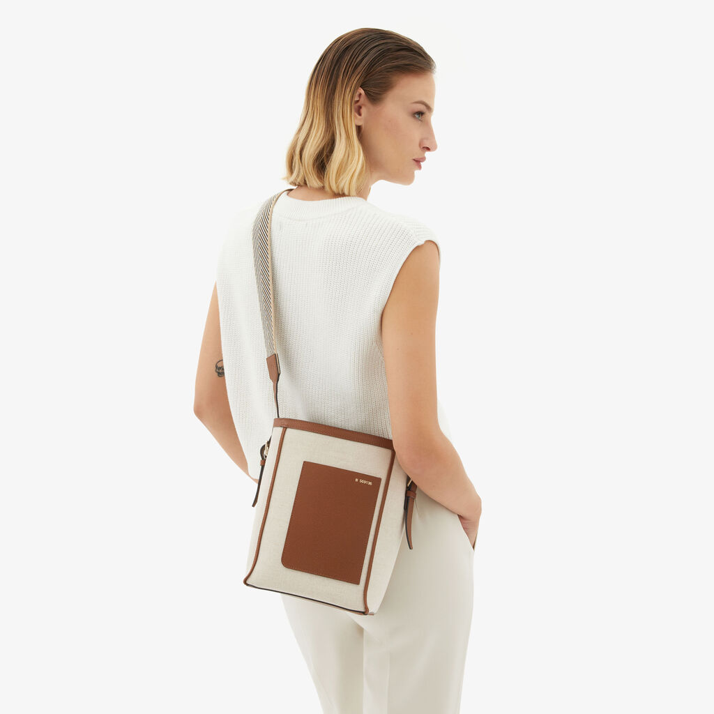 Valextra Borsa a secchiello Donna in Tela Grigia e Marrone | Valextra Soft Vendita calda