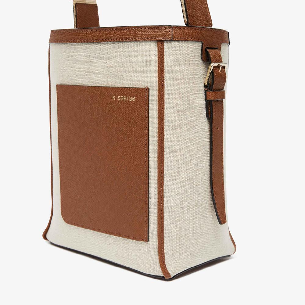 Valextra Borsa a secchiello Donna in Tela Grigia e Marrone | Valextra Soft Vendita calda