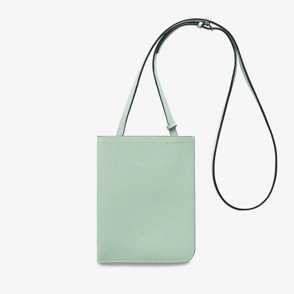 Valextra Portafoglio in Pelle Verde Acqua con tracolla | Valextra Soft Online Outlet