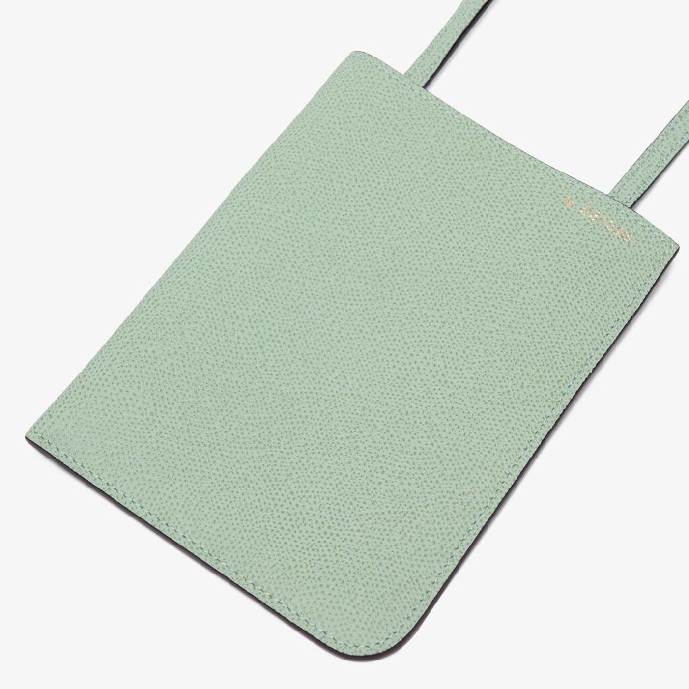 Valextra Portafoglio in Pelle Verde Acqua con tracolla | Valextra Soft Online Outlet