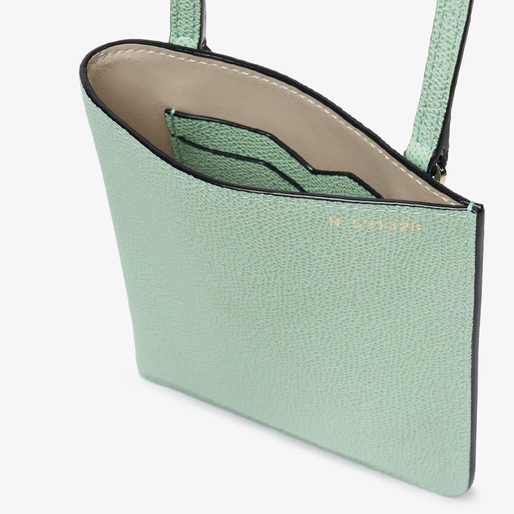 Valextra Portafoglio in Pelle Verde Acqua con tracolla | Valextra Soft Online Outlet