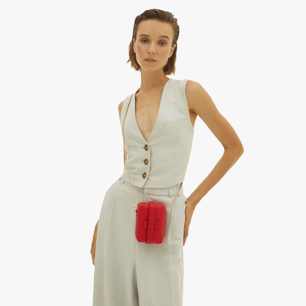 Valextra Borsa a tracolla Nano minimal in Pelle Rossa | Valextra Tric Trac ACQUISTA ORA