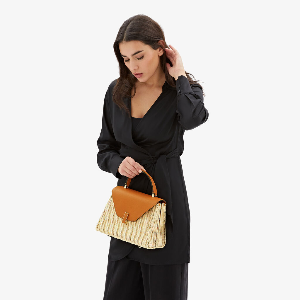 Valextra Borsa a mano Donna in Vimini e Pelle Arancione | Valextra Iside Offerta speciale della fabbrica