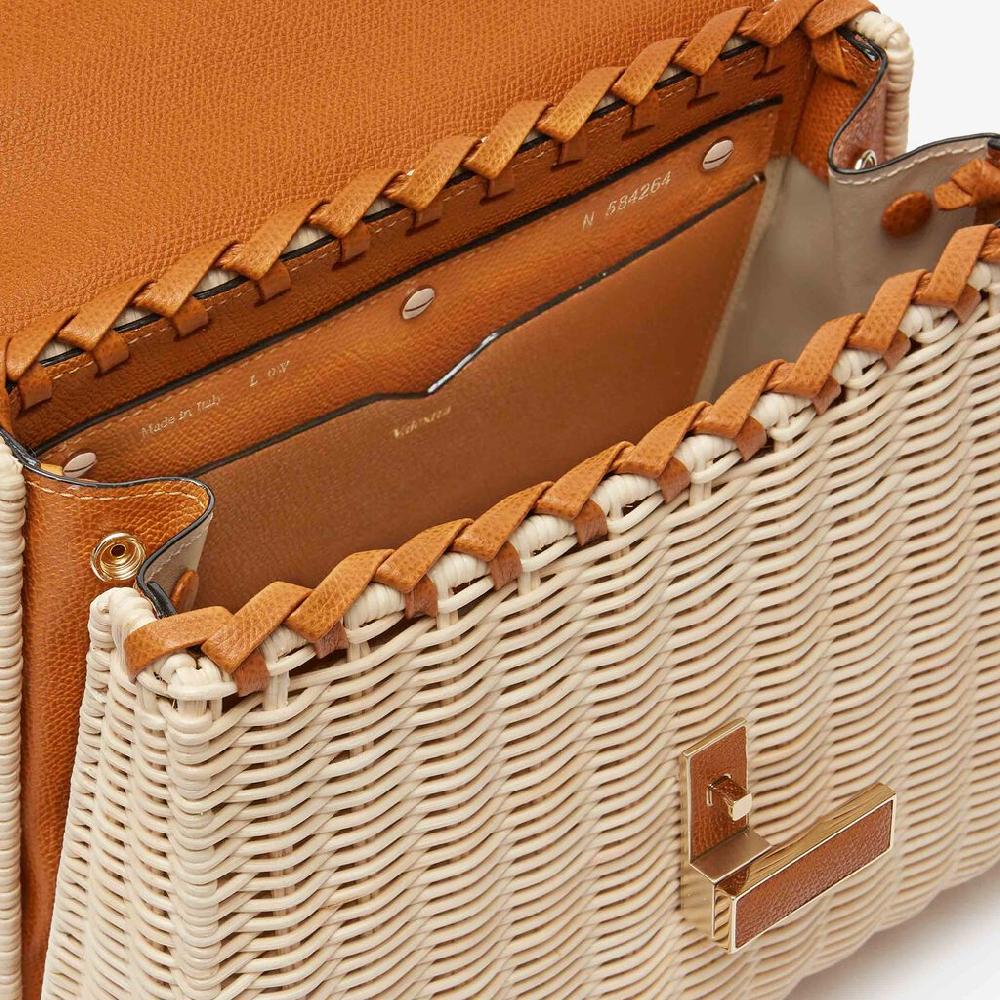 Valextra Borsa a mano Donna in Vimini e Pelle Arancione | Valextra Iside Offerta speciale della fabbrica