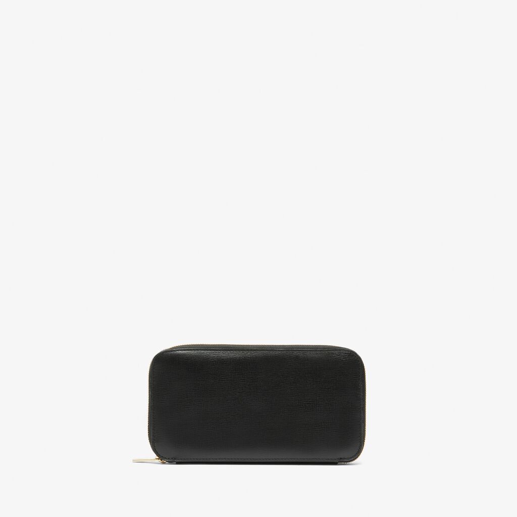 Valextra Portafoglio con zip in Pelle Nera | Valextra Zip Around Italia