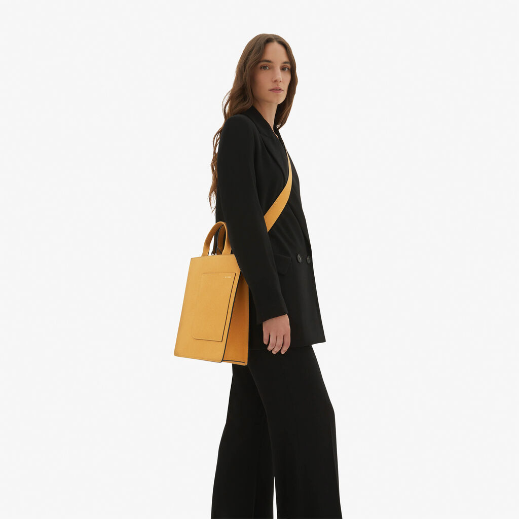Valextra Tote bag con tracolla Mini in Pelle arancio-giallo | Valextra Boxy In Linea
