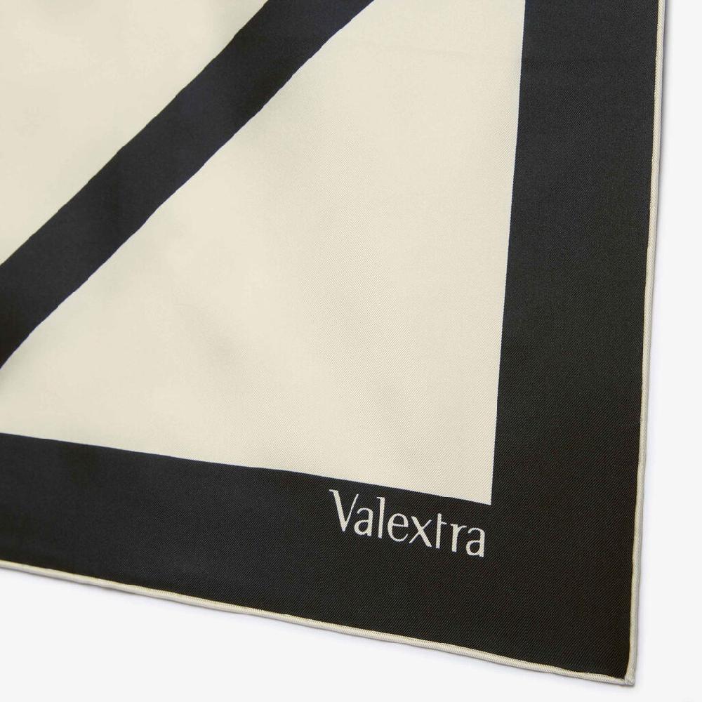 Valextra Foulard quadrato per borse in Seta Bianca e Nera | Valextra Spedizione Gratuita