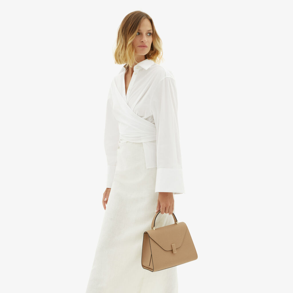 Valextra Borsa a mano in Pelle Beige con tracolla | Valextra Iside Moda