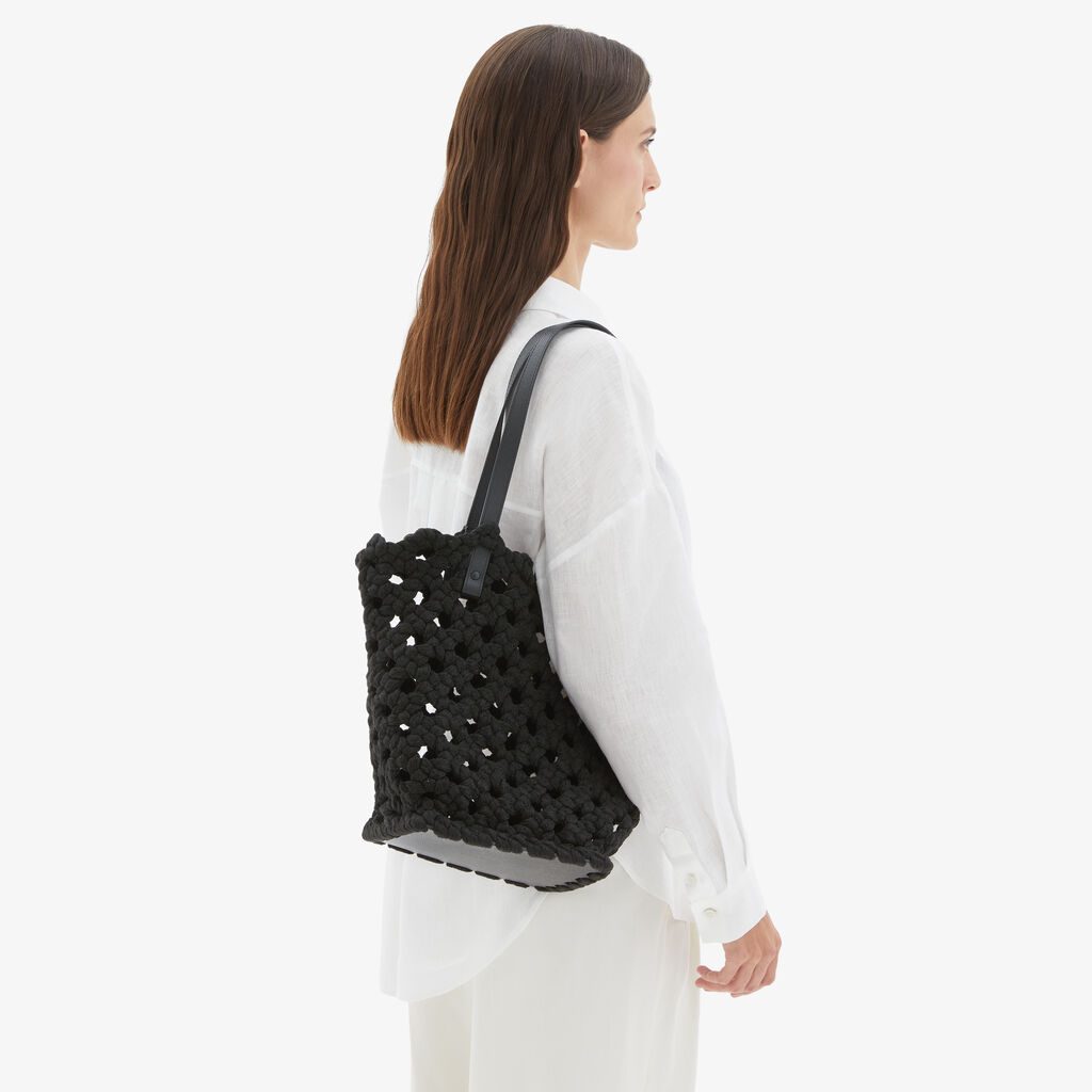 Valextra Borsa due manici da Donna in Tessuto Nero intrecciato | Valextra Online Outlet