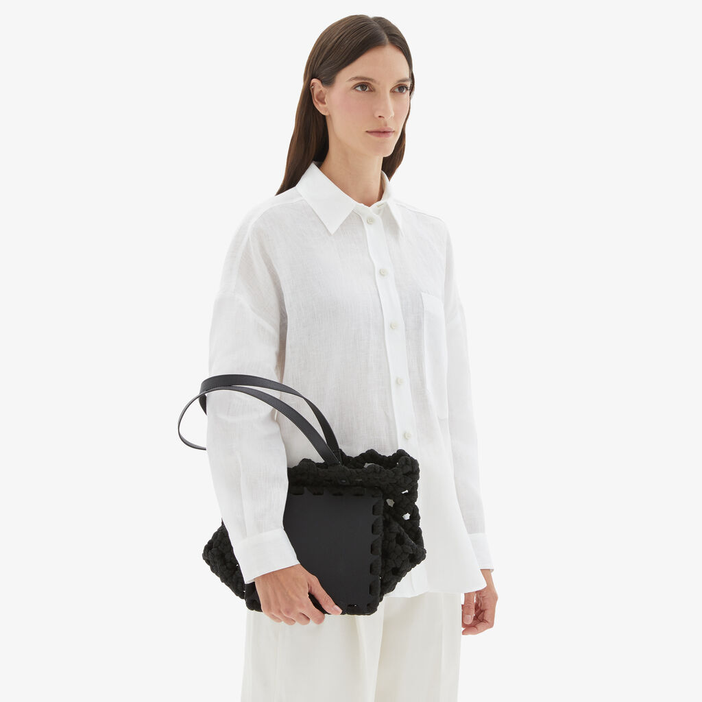 Valextra Borsa due manici da Donna in Tessuto Nero intrecciato | Valextra Online Outlet