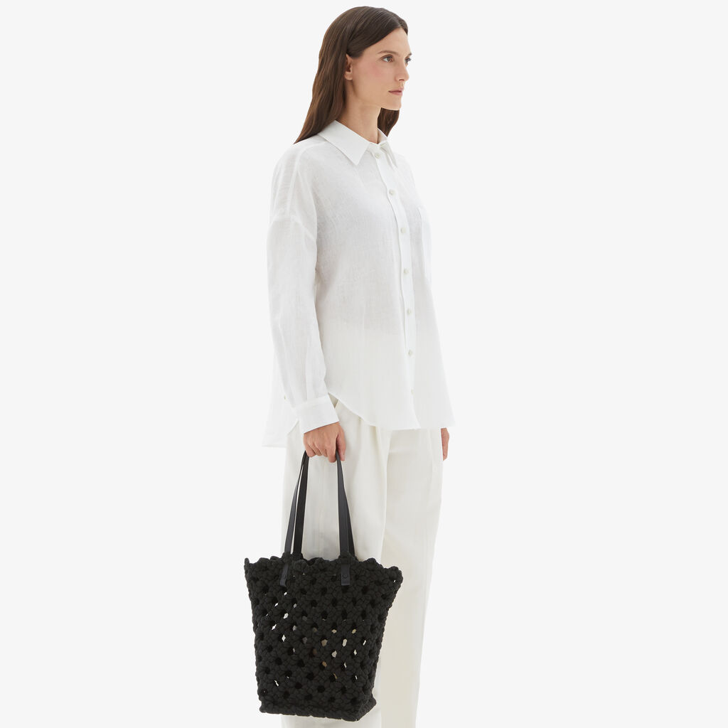 Valextra Borsa due manici da Donna in Tessuto Nero intrecciato | Valextra Online Outlet