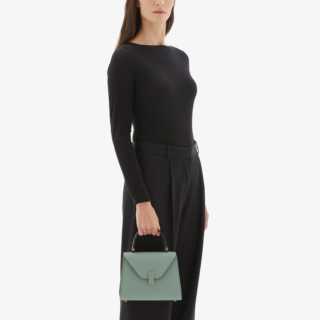 Valextra Borsa a Mano Iside Mini | Pelle di vitello Millepunte | Verde Eucalipto | Valextra Nuovi prodotti